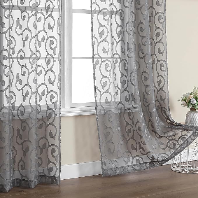OWENIE Furman Sheer Charcoal Gray Curtains 84 inches Long - Image 5