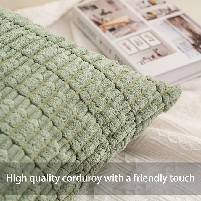Pack of 2 Corduroy Decorative Throw Pillow Covers 24x24 InchSoft Striped Pillow - Image 2