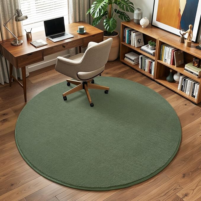 Amearea Sage Green Round Area Rugs 5ft Washable Circle Rugs - Image 8