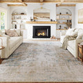 8x10 Washable Area Rug Beige Blue Neutral Abstract Living Room Bedroom Large Throw Rug Non Slip Soft Low Pile Indoor Floor Carpet for Dining Room Kitchen Office Entryway