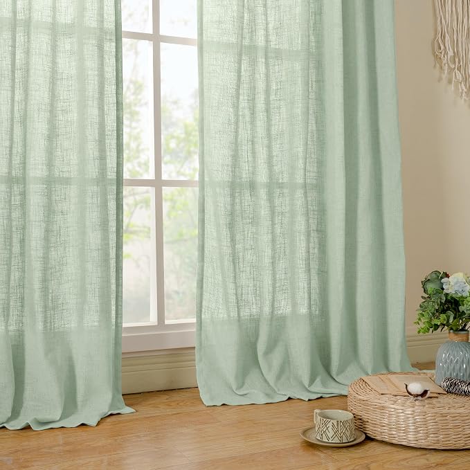 LAMIT Fresh Green Linen Curtains 45 Inch Length 2 Panels, Light Filtering - Image 9