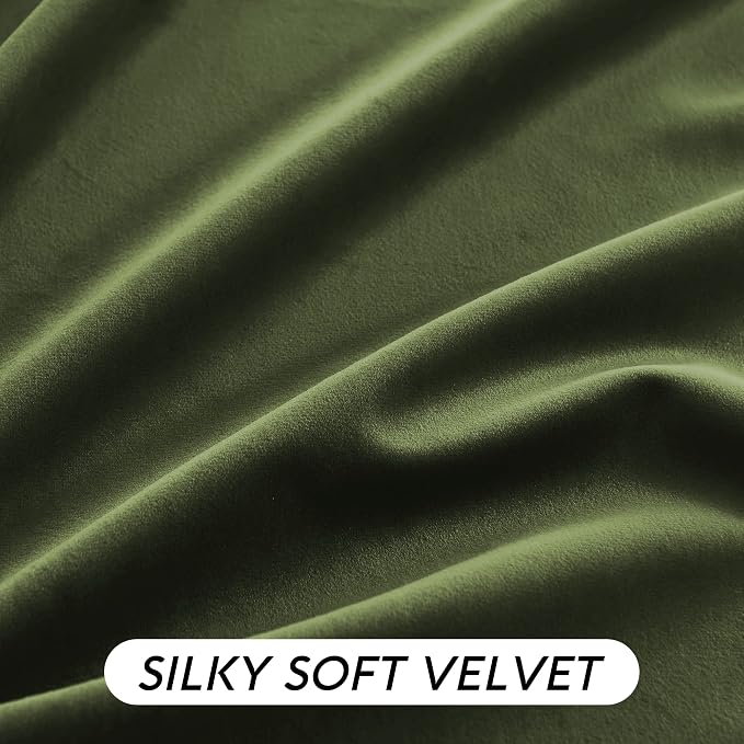 RYB HOME Olive Green Velvet Curtains 90 inches Long - Image 2