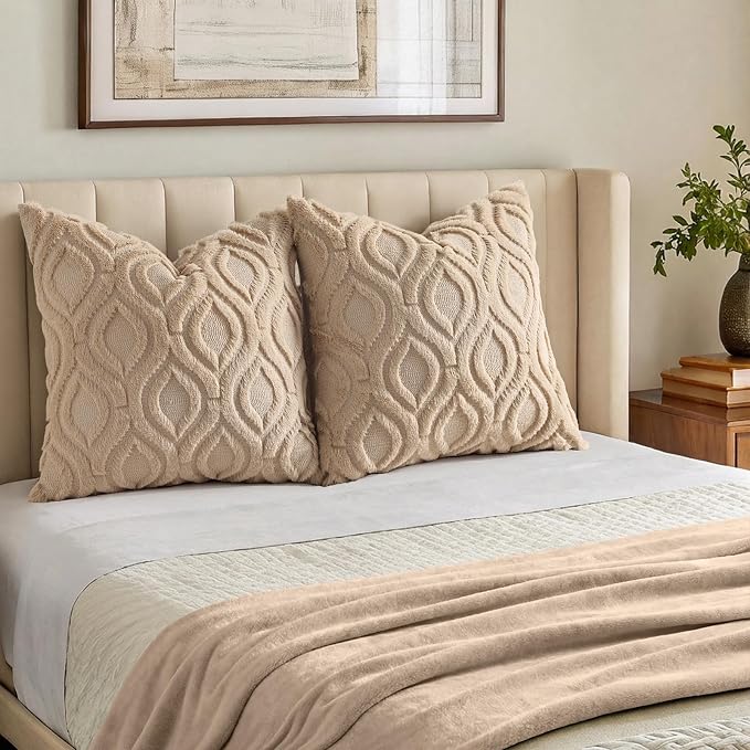 decorUhome Throw Pillow Covers 20x20 Inch Set of 2, Soft Plush Faux Wool Light - Image 7