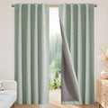 Joydeco 100% Blackout Curtains for Bedroom - Natural Linen Curtains 70" W x 96" L Long, Thermal Insulated 1 Panels Sage Green Light Blocking Drapes, Rod Pocket & Back Tabs for Living Room