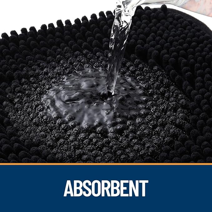 OLANLY Door Mat for Muddy Dog Paws 47x32, Ultra Absorbent Chenille Mud Doormat with Paw Print Design, Non-Slip Washable Doormat for Indoor Entryway, Quick-Dry Pet Bed Mats for Dirty Dogs, Black