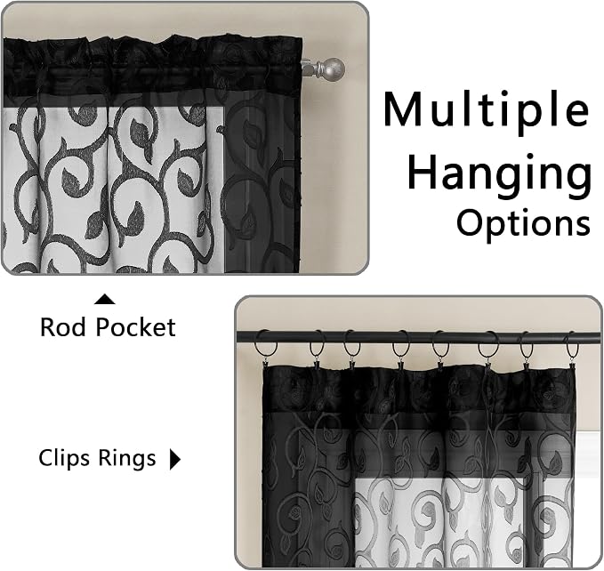 OWENIE Furman Black Sheer Curtains 72 inches Long 2 Panels Set, Light Filtering - Image 4
