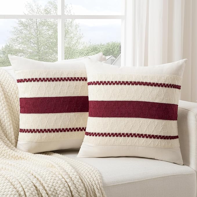 Fancy Homi Set of 1 Burgundy Boho Decorative Throw Pillow Covers 16x16 Inch - Image 2