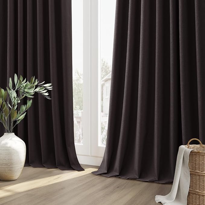 Guken Cocoa Coffee 100% Blackout Linen Curtains 120 Inch Length 2 Panels Set - Image 10