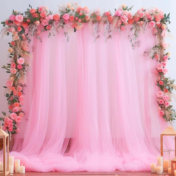 10ft x 15ft Pink Tulle Backdrop Curtain - Image 8