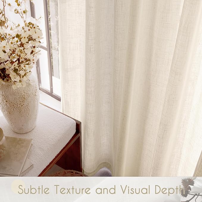 Apricot Linen Curtain 120 inch Length 2 Panels Set Back Tab Light Filtering - Image 4