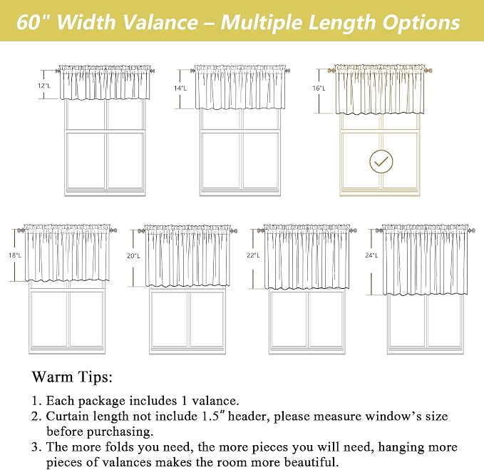 Linen Valances for Windows, Light Filtering Faux Linen Textured Small Short - Image 3