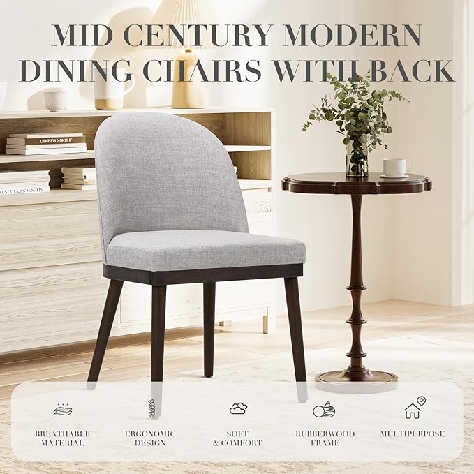 COLAMY Upholstered Dining Chairs Set of 4, Wooden Kitchen Chairs with Open Back, Modern Dining Room Chairs with Wood Frame, Dinner Side Chairs for Dining Room Kitchen Restaurant, Dark Grey
