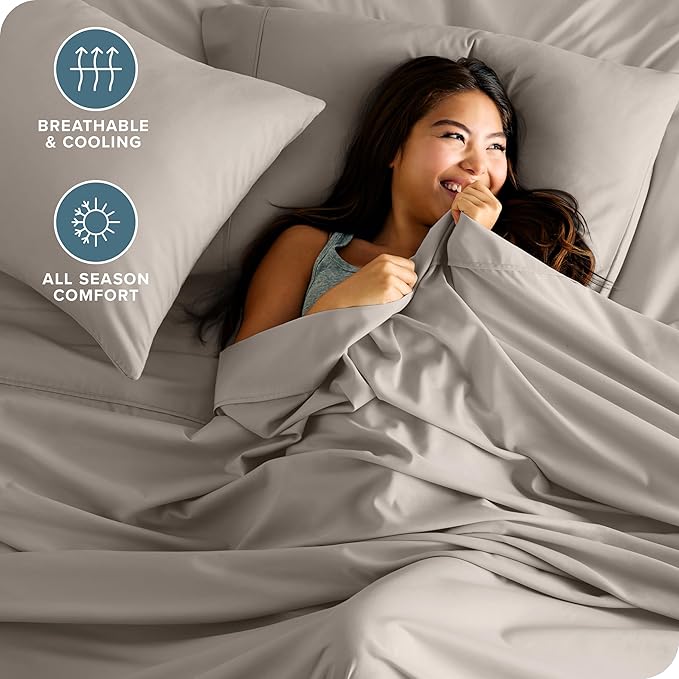 Bare Home Twin Sheet Set - 1800 Ultra-Soft Microfiber Twin Bed Sheets - Double Brushed - Deep Pockets - Easy Fit - Extra Soft - 3 Piece Set - Bedding Sheets & Pillowcases (Twin, Khaki)