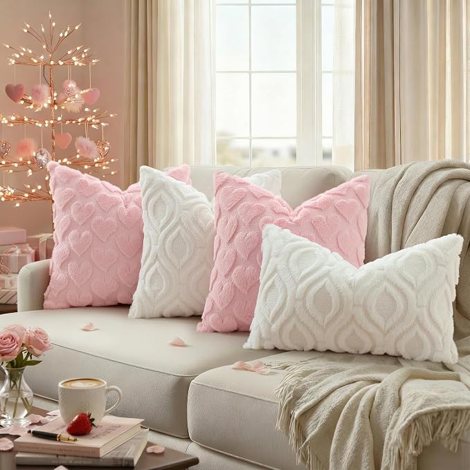 decorUhome Valentine’s Day Soft Plush Throw Pillow Covers 20x20 Inch Set of 2 - Image 2