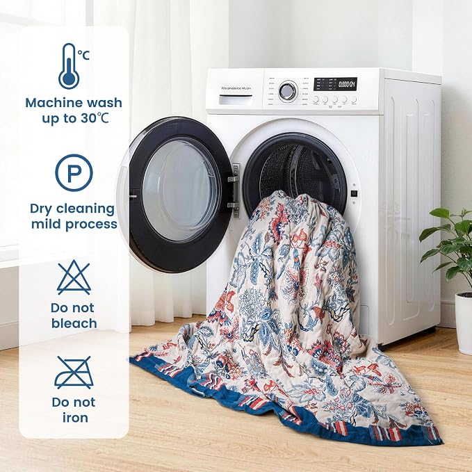 MSGKV Boho Throw Blanket 90"x90" 100% Cotton Floral Blanket - Image 7