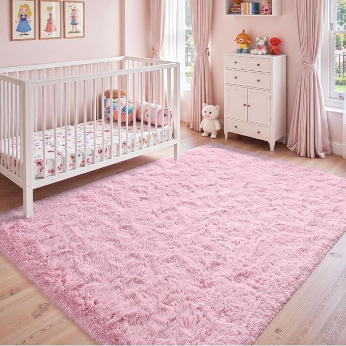 6x9 Ft Large Pink Rugs for Living Room Girls, Shag Fluffy Area Rug for Bedroom - Image 3