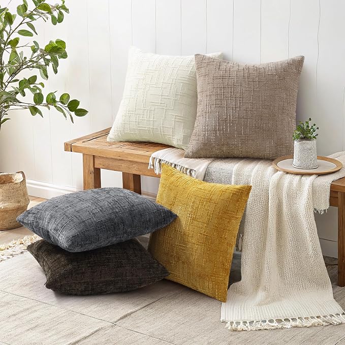 decorUhome Dark Grey Chenille Throw Pillow Covers 18x18 Set of 2 Textured Soft - Image 5