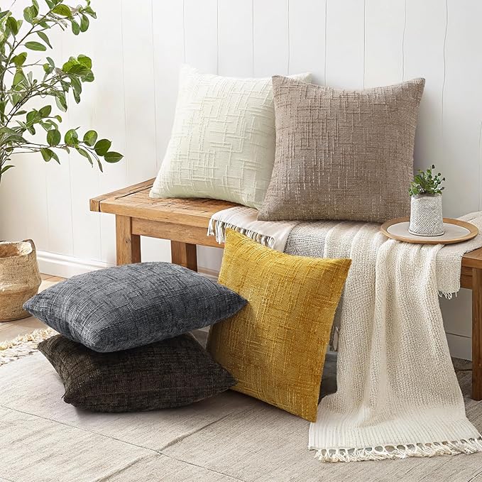 decorUhome Oatmeal Chenille Throw Pillow Covers 20x20 Set of 2 Textured Soft - Image 6