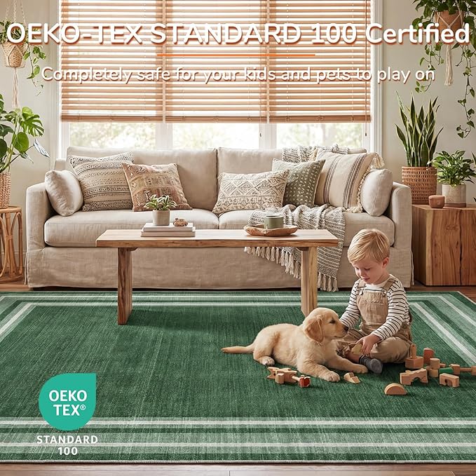 OPPODREAM Border Soft Area Rugs 8x10, Washable Green Rug - Image 3