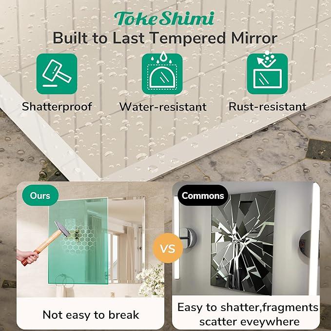 TokeShimi 22x30 Bathroom Vanity Mirror Beveled Rectangle, Frameless Mirror Bathroom with 1" Beveled Edge, Shatterproof Modern Decorative Wall Mirrored for Living Room, Entryway, Bedroom