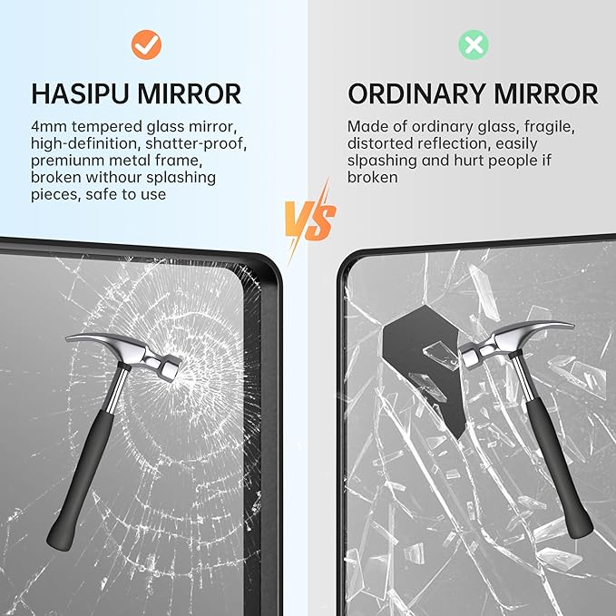 Hasipu Black Bathroom Mirror for Wall, 51 x 30 Inch Metal Framed Bathroom Mirrors for Over Sink, Rectangle Bathroom Vanity Mirror, Anti-Rust, Tempered Glass, Horizontal or Vertical