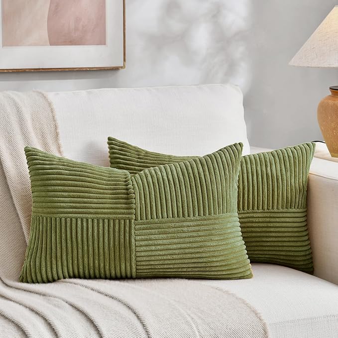 Fancy Homi 2 Packs Moss Green Lumbar Decorative Throw Pillow Covers 12x20 Inch by Fancy+Homi
