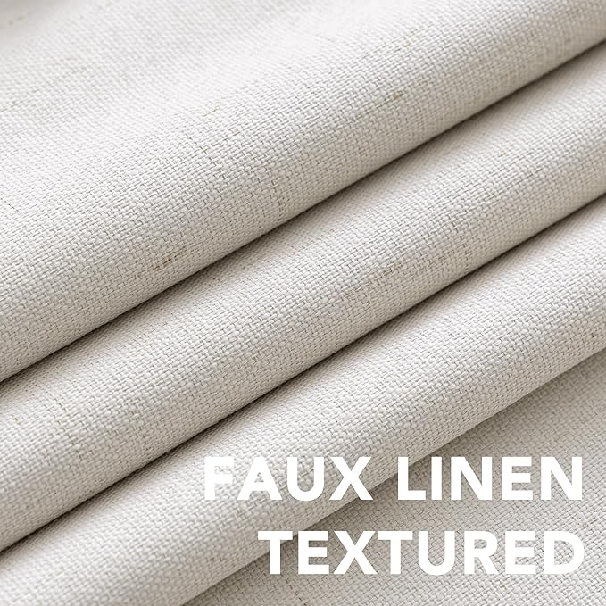 H.VERSAILTEX Primitive Linen Curtains 100% Blackout Curtain Drapes Burlap Fabric Curtains with White Thermal Insulated Liner, Grommet Top Drapes Living Room/Bedroom (2 Panels, 42 x 45 Inch, Ivory)