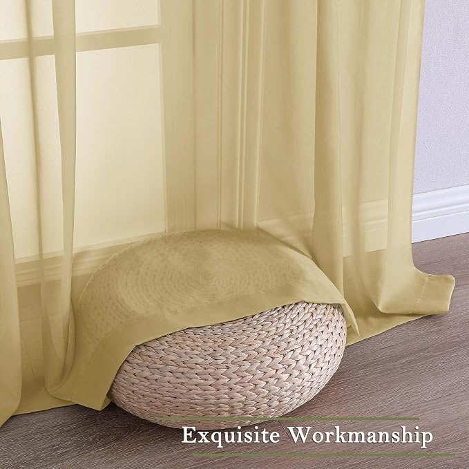 Lecloud Gold Sheer Curtains 63 Inch Length 2 Panels, Rod Pockets Window - Image 9