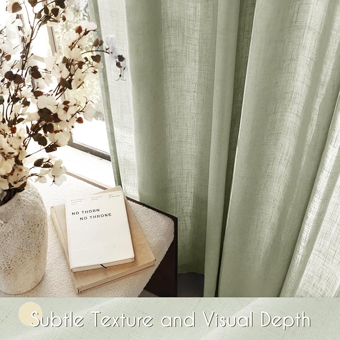 Linen Blend Sage Green Curtains 84 inch Length 2 Panels - Image 5