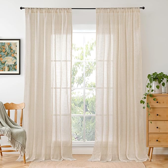 BGment Natural Tan Linen Curtains 80 Inches Long by BGment