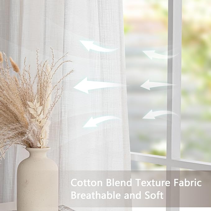 MYSKY HOME Semi Sheer Natural Linen Curtains 36 Inch Length, Light Filtering - Image 6