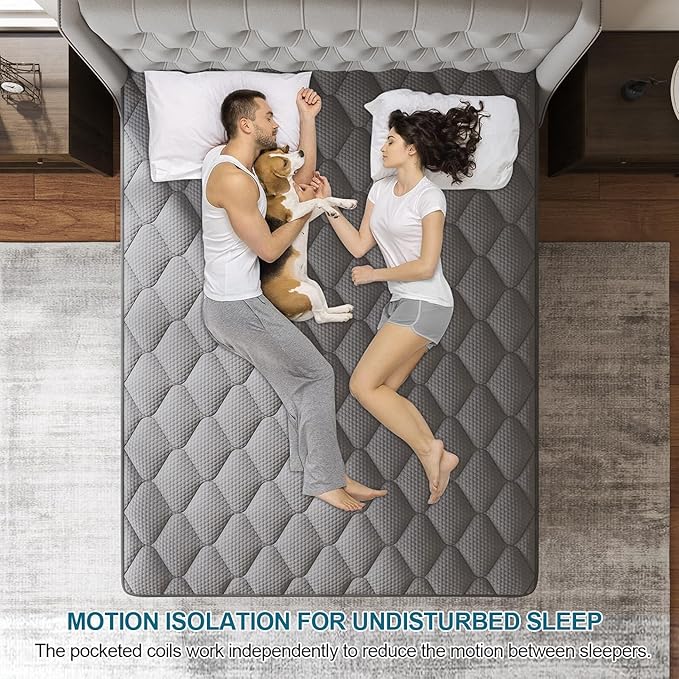 Twin Mattress, 14 Inch Hybrid Mattresses Grey Euro Top Medium Firm for Back & Lumbar Support, 100 Night Trial, Individual Pocket Spring Bed for Motion Isolation & Pressure Relief