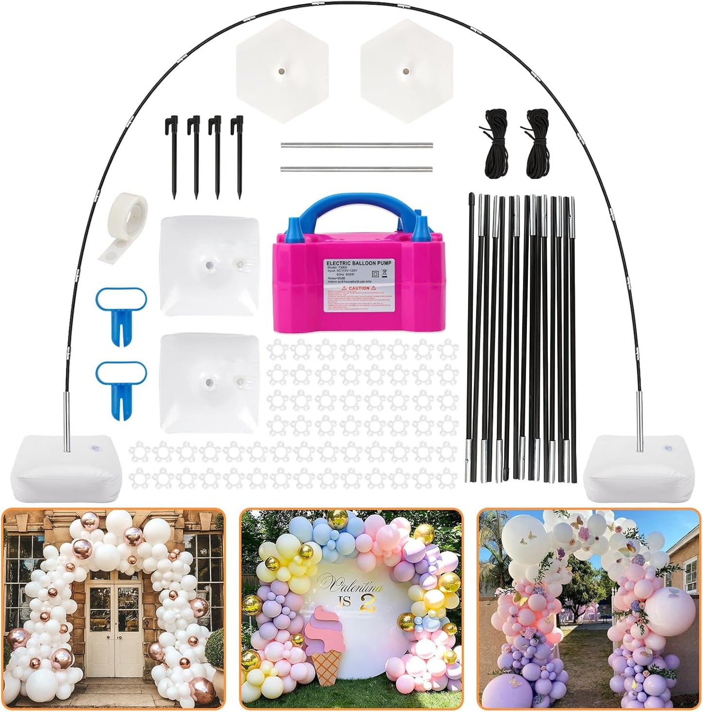 RUBFAC Balloon Arch Kit and Balloon Pump, 10Ft Wide Adjustable Balloon Arch Stand for Floor Frame with Electric Pump Bases Balloon Accessories for Birthday Party Baby Shower Festival Decorations