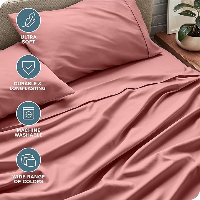 Bare Home Twin Sheet Set - 1800 Ultra-Soft Microfiber Twin Bed Sheets - Double Brushed - Deep Pockets - Easy Fit - Extra Soft - 3 Piece Set - Bedding Sheets & Pillowcases (Twin, Dusty Rose)