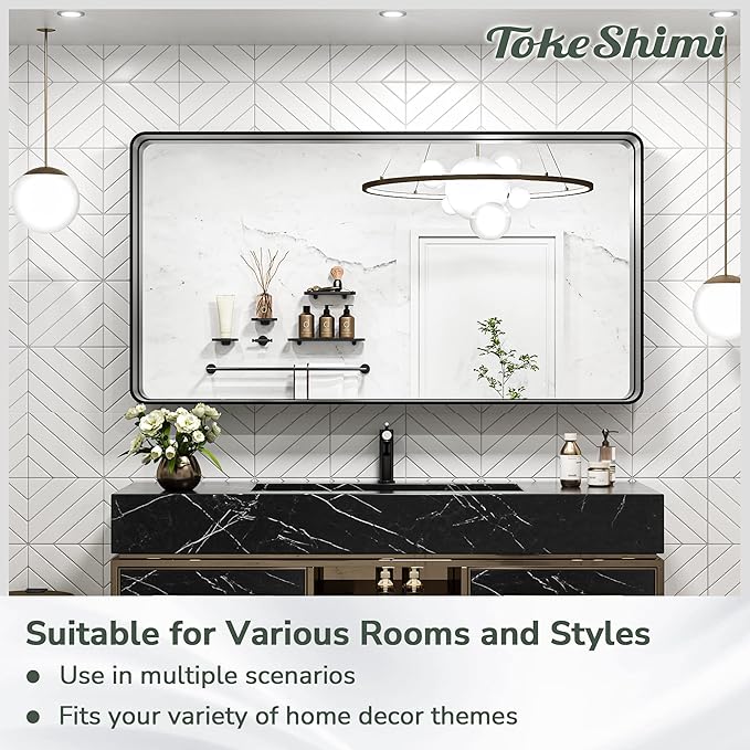 TokeShimi 20 x 30 Inch Gold Bathroom Wall Mirror Vanity Metal Frame Round Corner Rectangular for Home Decor Living Room Entryway (Horizontal/Vertical)