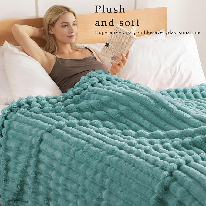 Exclusivo Mezcla Twin Size Flannel Fleece Blanket, Super Soft Striped Jacquard - Image 2