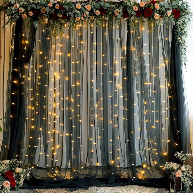 20ft x 15ft Black Tulle Backdrop Curtain - Image 5
