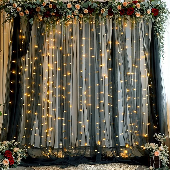 10ft x 12ft Black Tulle Backdrop Curtain - Image 5
