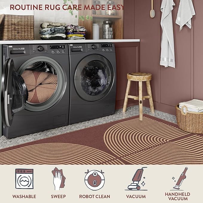 Lahome Modern Rainbow Easy Jute 2x6 Runner Rug, Red Runners for Hallways Non Slip Washable Kitchen Rugs, Farmhouse Stain Resistant Non Shedding Low Pile Indoor Outdoor Carpet for Laundry Entryway
