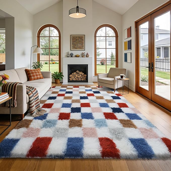 Large Shag Area Rug for Bedroom Living Room, 8x10 Fluffy Soft Colorful by Boshengya