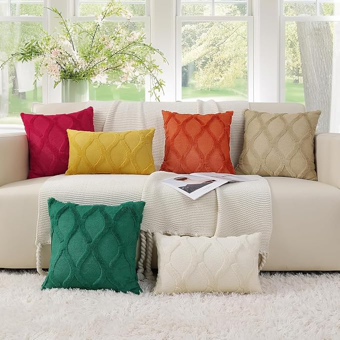 decorUhome Fall Throw Pillow Covers 16x16 Inch Set of 2, Soft Plush Faux Fur Wool Rust Couch Pillow Covers, Decorative Neutral Pillow Cases for Bed Sofa Living Room Home Decor