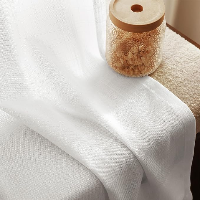Extra Long White Curtain 120 inches Long 2 Panels Set Back Tab Light Filtering - Image 4