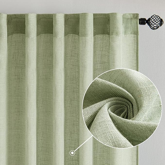 MIULEE Sage Green Linen Curtains 108 Inches Long - Image 2