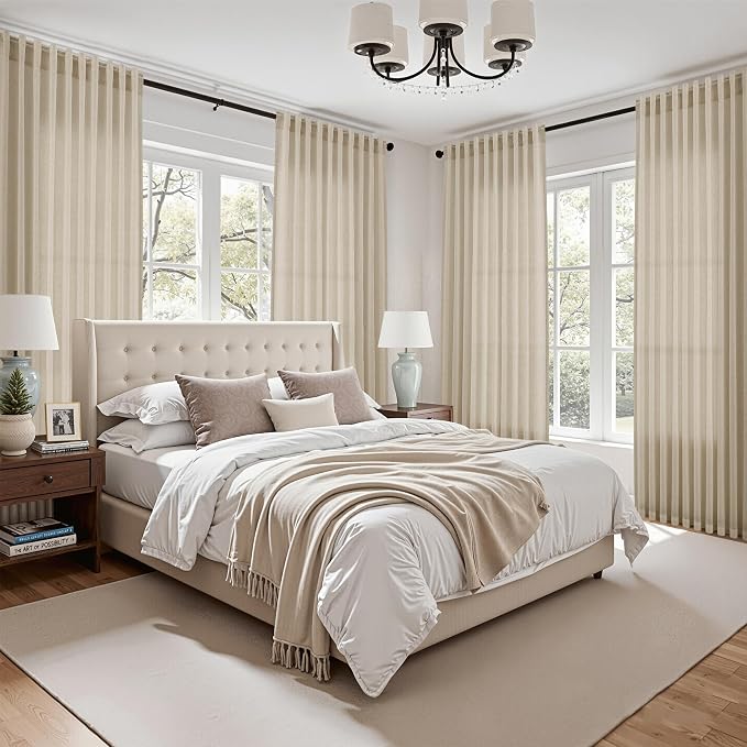 Eggshell Beige Linen Curtains for Living Room 94 Inches Long Light Filtering - Image 7