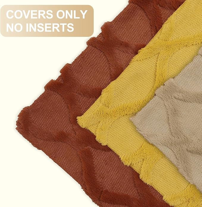decorUhome Fall Throw Pillow Covers 16x16 Inch Set of 2, Soft Plush Faux Fur Wool Mustard Yellow Couch Pillow Covers, Decorative Neutral Pillow Cases for Bed Sofa Living Room Home Decor