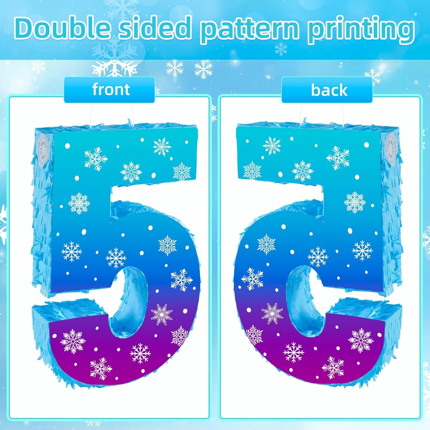 Snowflake Birthday Decorations, Winter Ice Snowflake Number 5 Pinata with Stick Blindfold and Confetti Snowflake Piñata 5th Birthday Party Decoration & Supplies (Snowflake 5)