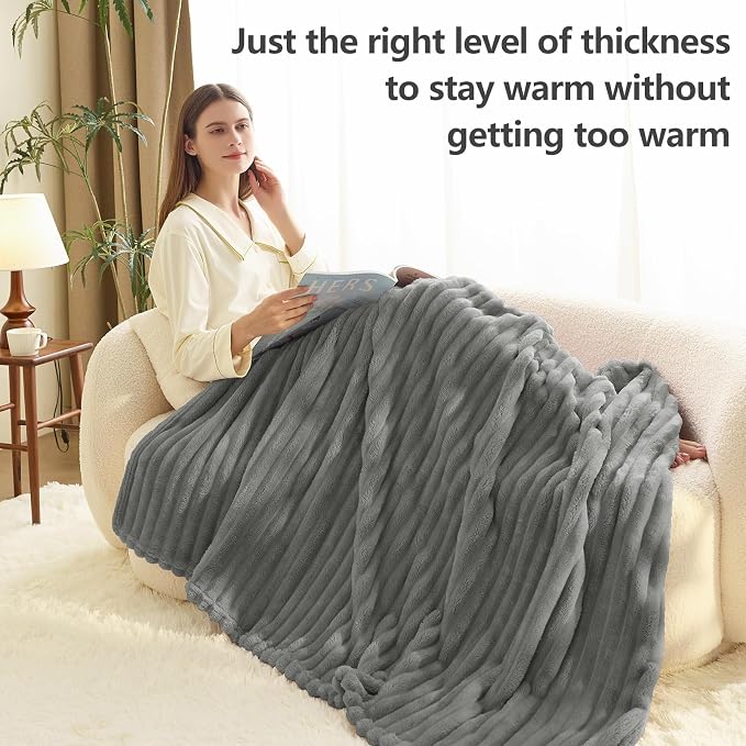HIMEET Grey Ribbed Queen Size Blanket - Image 3