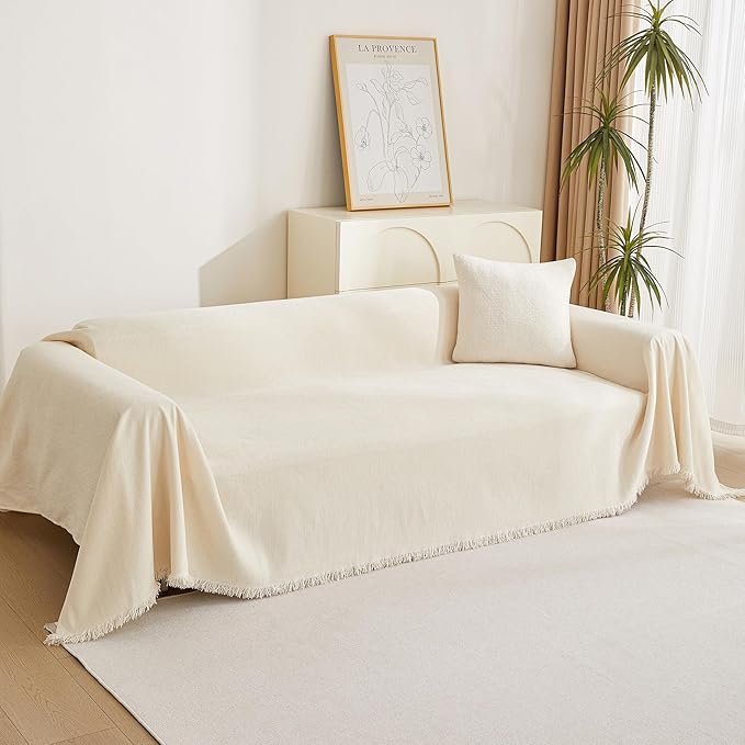 MYSKY HOME Couch Cover for Pets Beige Couch Covers for 3 Cushion Couch Sofa Couch Cover Sectional L Shape Chenille Couch Cushion Covers for Pets, Throw Couch for Dogs, Kids, 71" X150"