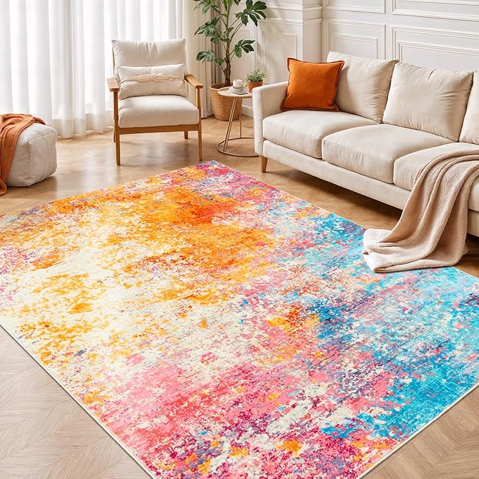 Rugflix 4x6 Area Rugs for Living Room, Washable Large Multicolor Rug by RugflixAreaRugs