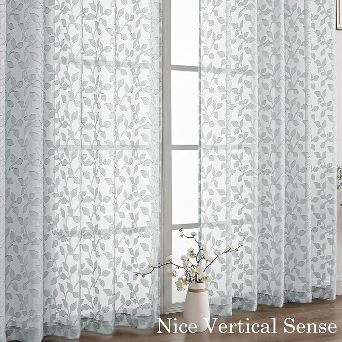 Chyhomenyc Light Grey Sheer Curtains 84 Inch Length 2 Panels Set, Light - Image 9